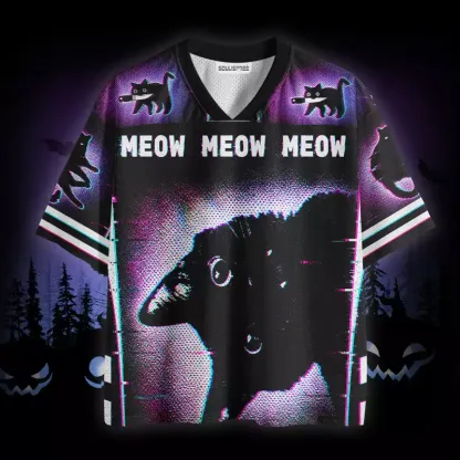 Soulisfree Black Cat Halloween Mesh Jersey