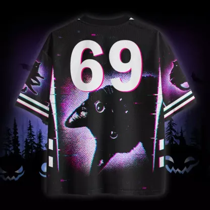 Soulisfree Black Cat Halloween Mesh Jersey