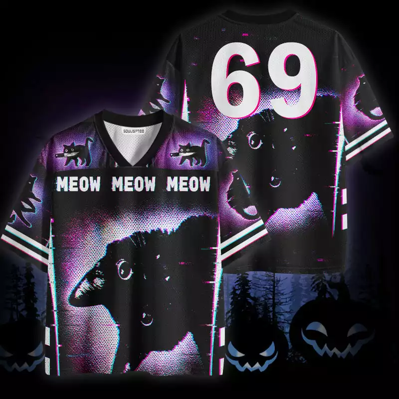 Soulisfree Black Cat Halloween Mesh Jersey