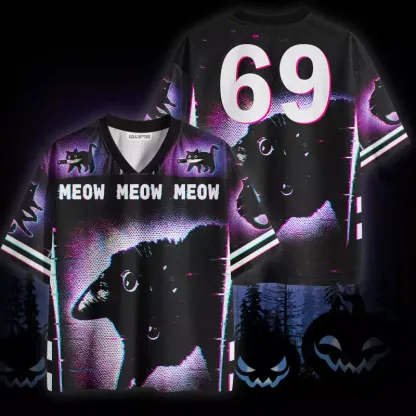 Soulisfree Black Cat Halloween Mesh Jersey