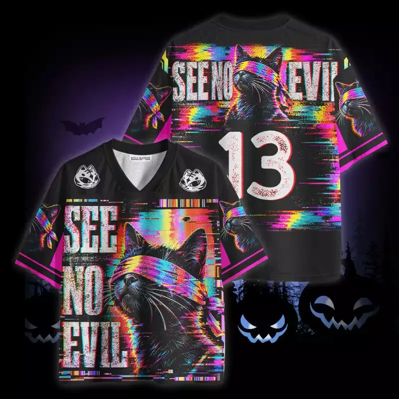 Soulisfree Black Cat See No Evil Mesh Jersey