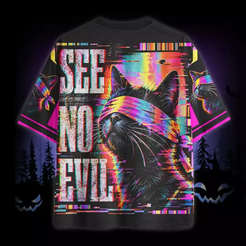 Soulisfree Black Cat See No Evil Mesh Jersey
