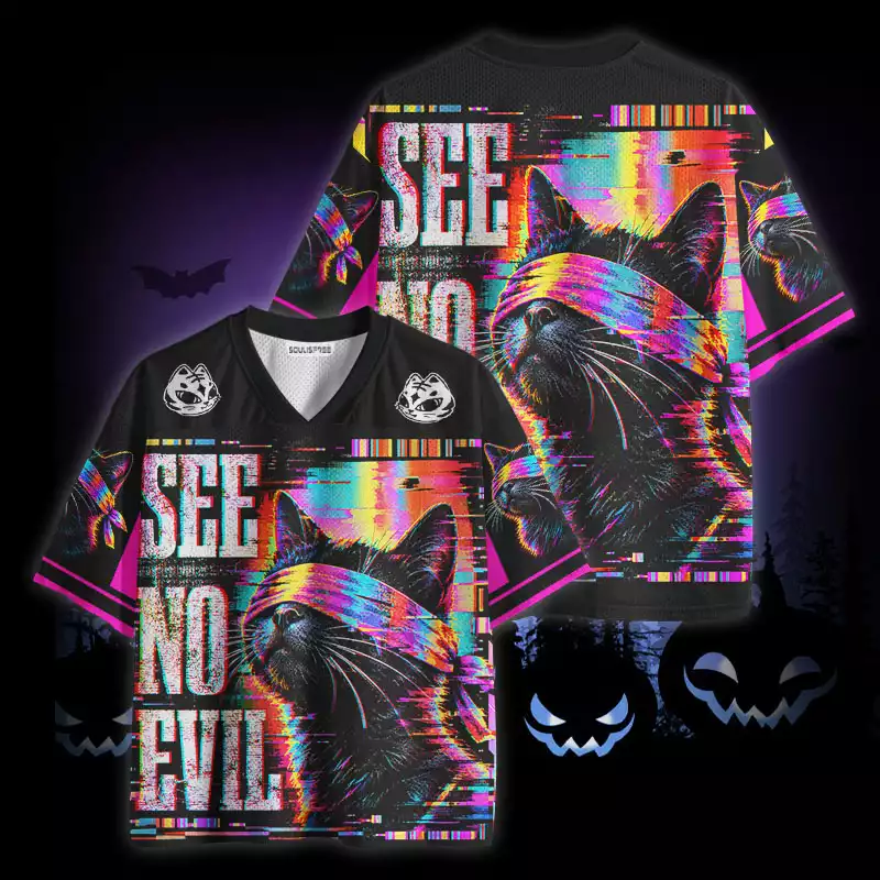 Soulisfree Black Cat See No Evil Mesh Jersey