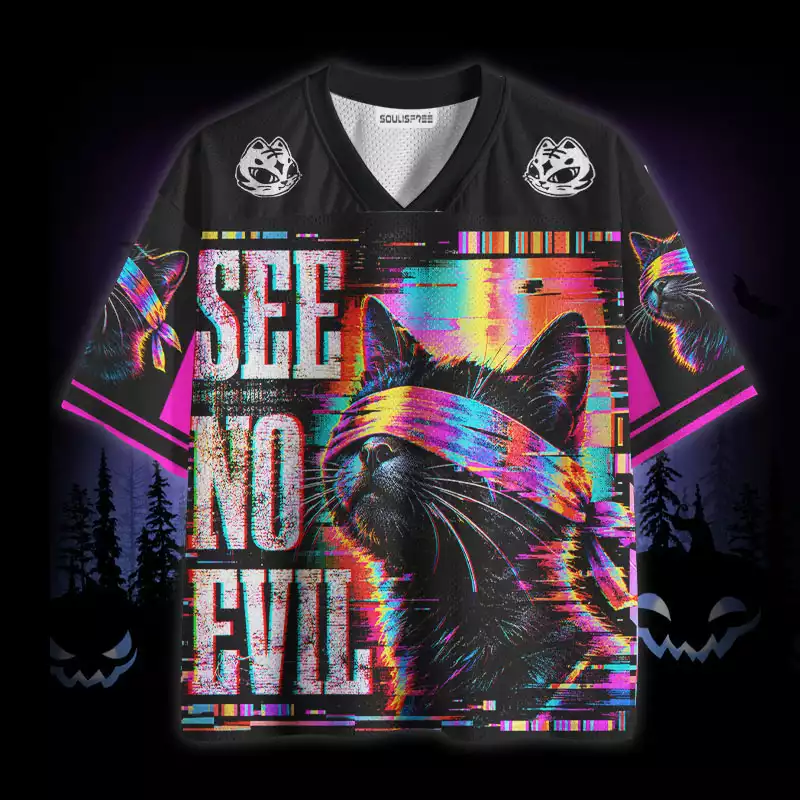 Soulisfree Black Cat See No Evil Mesh Jersey