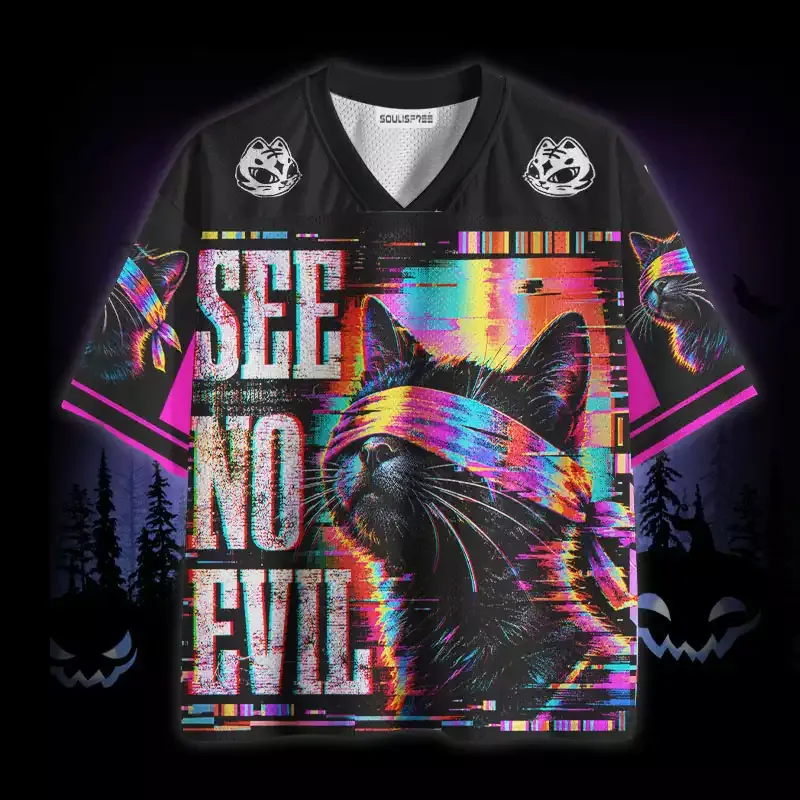Soulisfree Black Cat See No Evil Mesh Jersey