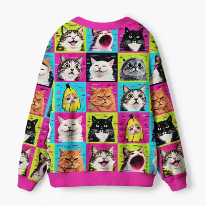 Soulisfree Cat meme grid Fuzzy Cardigan Sweater
