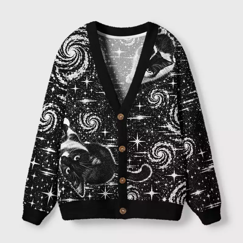Soulisfree Cats among spiral galaxies Cardigan Fuzzy Cardigan Sweater