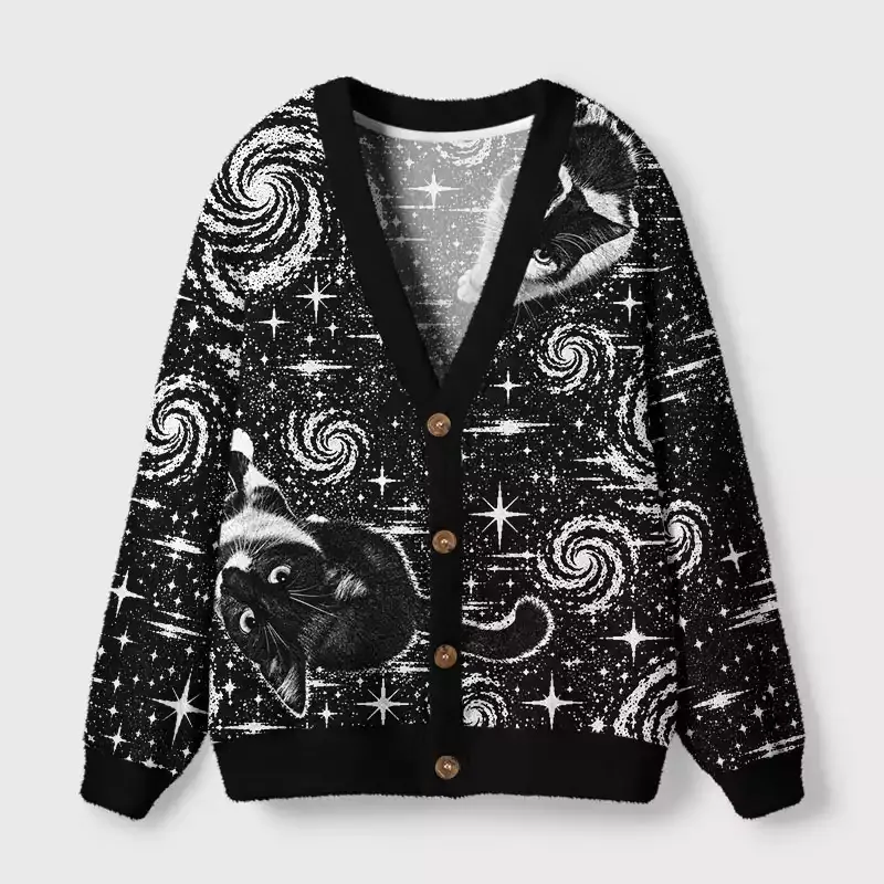 Soulisfree Cats among spiral galaxies Cardigan Fuzzy Cardigan Sweater