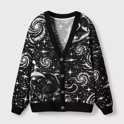 Soulisfree Cats among spiral galaxies Cardigan Fuzzy Cardigan Sweater