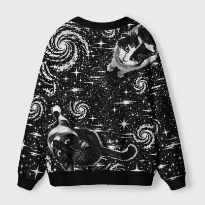 Soulisfree Cats among spiral galaxies Cardigan Fuzzy Cardigan Sweater