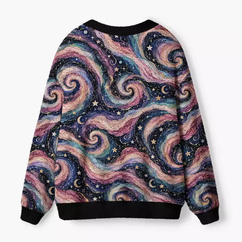 Soulisfree Celestial swirls Fuzzy Cardigan Sweater