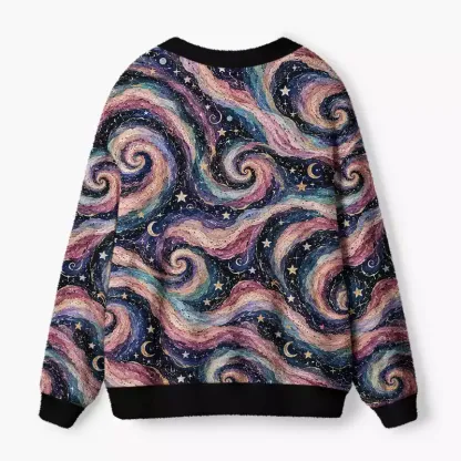 Soulisfree Celestial swirls Fuzzy Cardigan Sweater