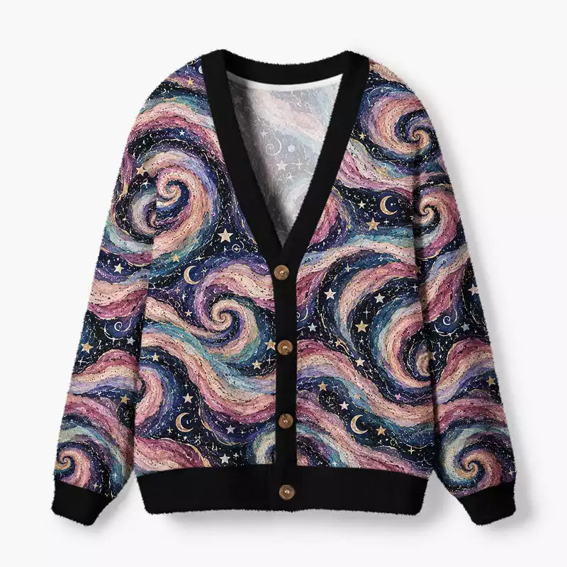 Soulisfree Celestial swirls Fuzzy Cardigan Sweater