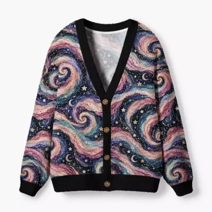 Soulisfree Celestial swirls Fuzzy Cardigan Sweater