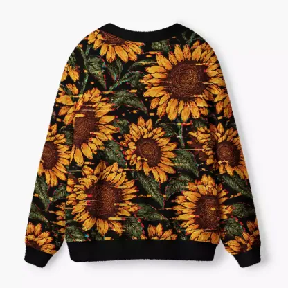 Soulisfree Charcoal Sunflower Fuzzy Cardigan Sweater