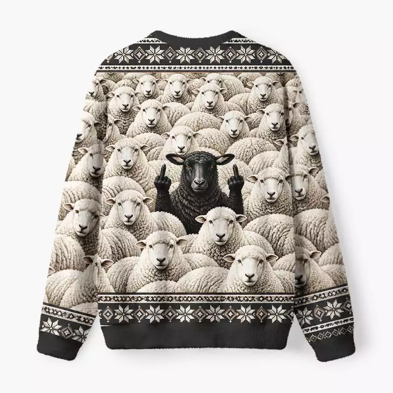 Soulisfree Cheeky Black Sheep Fuzzy Crewneck Sweater