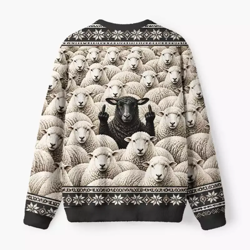 Soulisfree Cheeky Black Sheep Fuzzy Crewneck Sweater