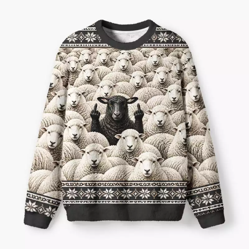 Soulisfree Cheeky Black Sheep Fuzzy Crewneck Sweater