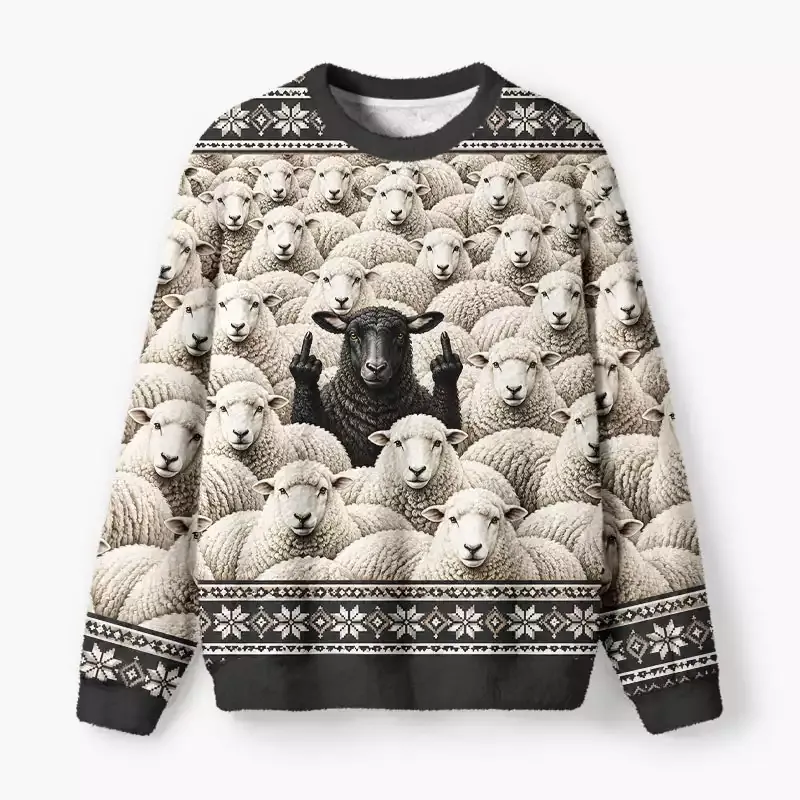 Soulisfree Cheeky Black Sheep Fuzzy Crewneck Sweater