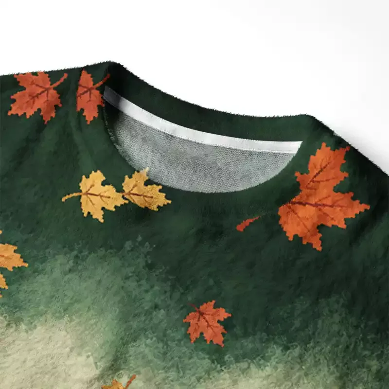 Soulisfree Chickens Among Autumn Leaves Fuzzy Crewneck Sweater