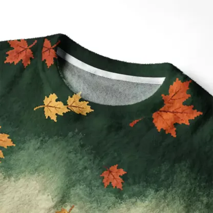 Soulisfree Chickens Among Autumn Leaves Fuzzy Crewneck Sweater