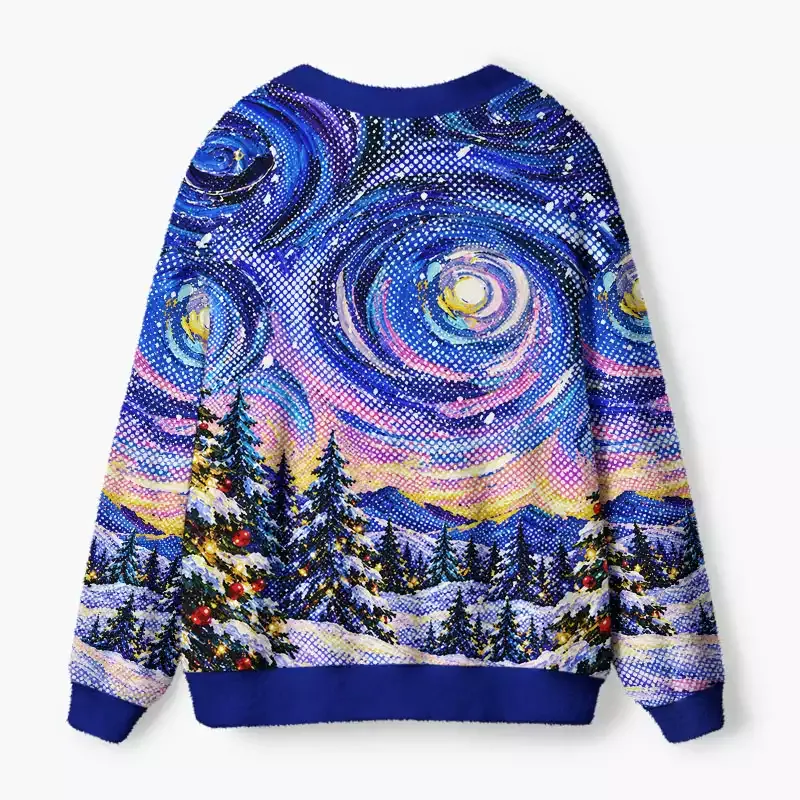 Soulisfree Christmas Landscape Fuzzy Cardigan Sweater