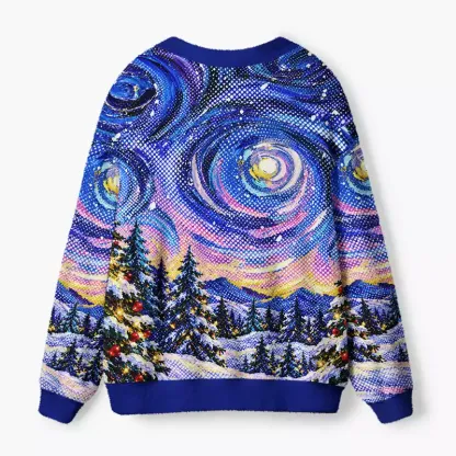 Soulisfree Christmas Landscape Fuzzy Cardigan Sweater