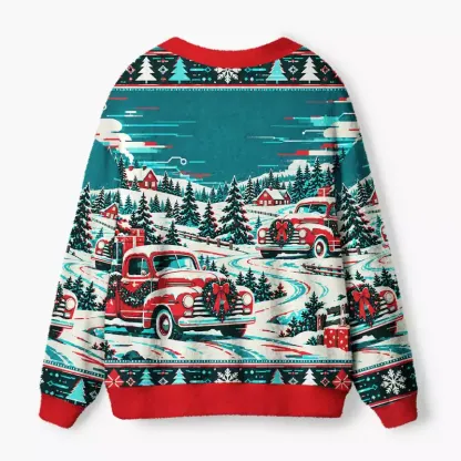 Soulisfree Christmas Truck Parade Fuzzy Cardigan Sweater