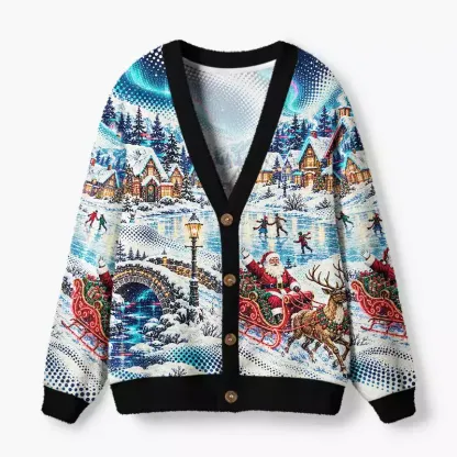 Soulisfree Christmas Village Fuzzy Cardigan Sweater