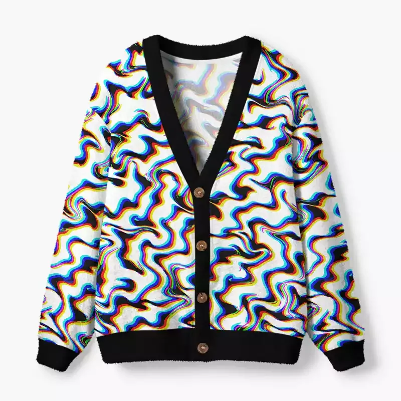 Soulisfree Chromatic Liquid Fuzzy Cardigan Sweater