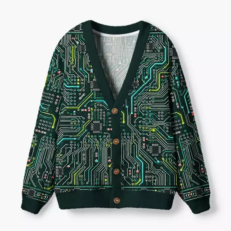 Soulisfree Circuit Board Fuzzy Cardigan Sweater
