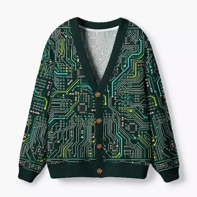 Soulisfree Circuit Board Fuzzy Cardigan Sweater