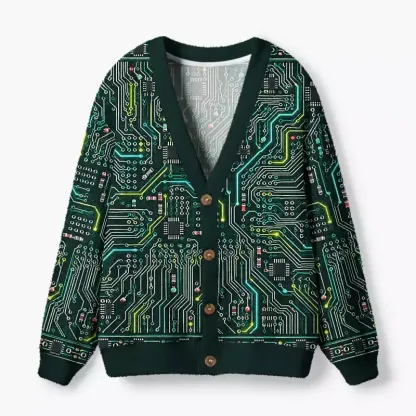 Soulisfree Circuit Board Fuzzy Cardigan Sweater