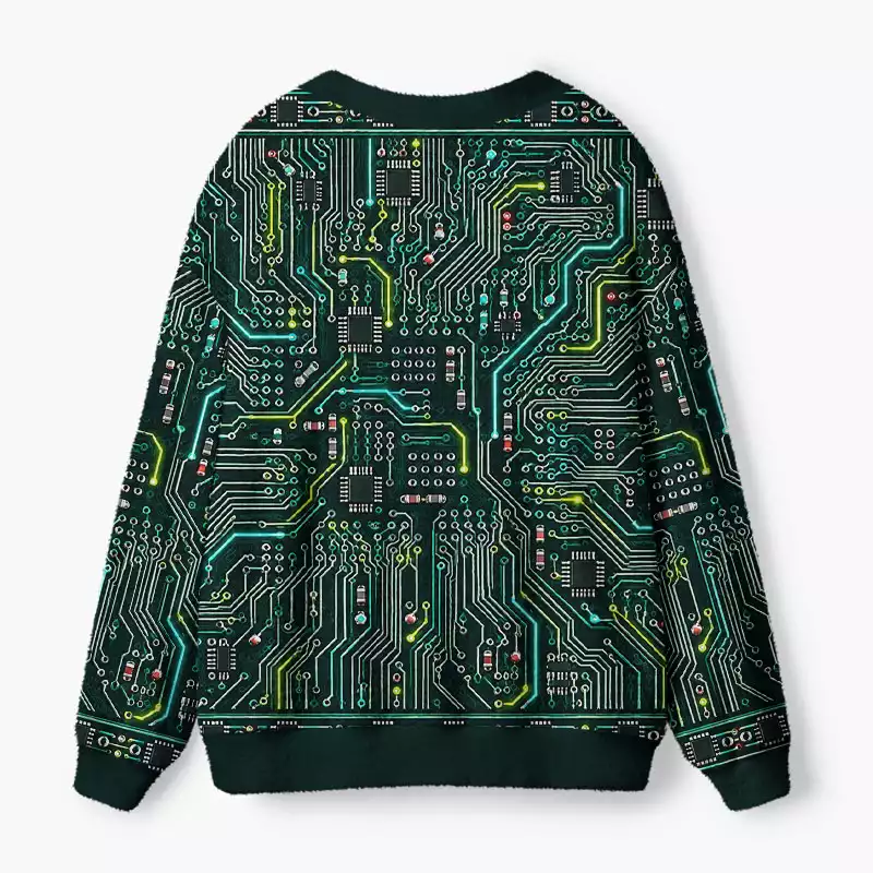 Soulisfree Circuit Board Fuzzy Cardigan Sweater