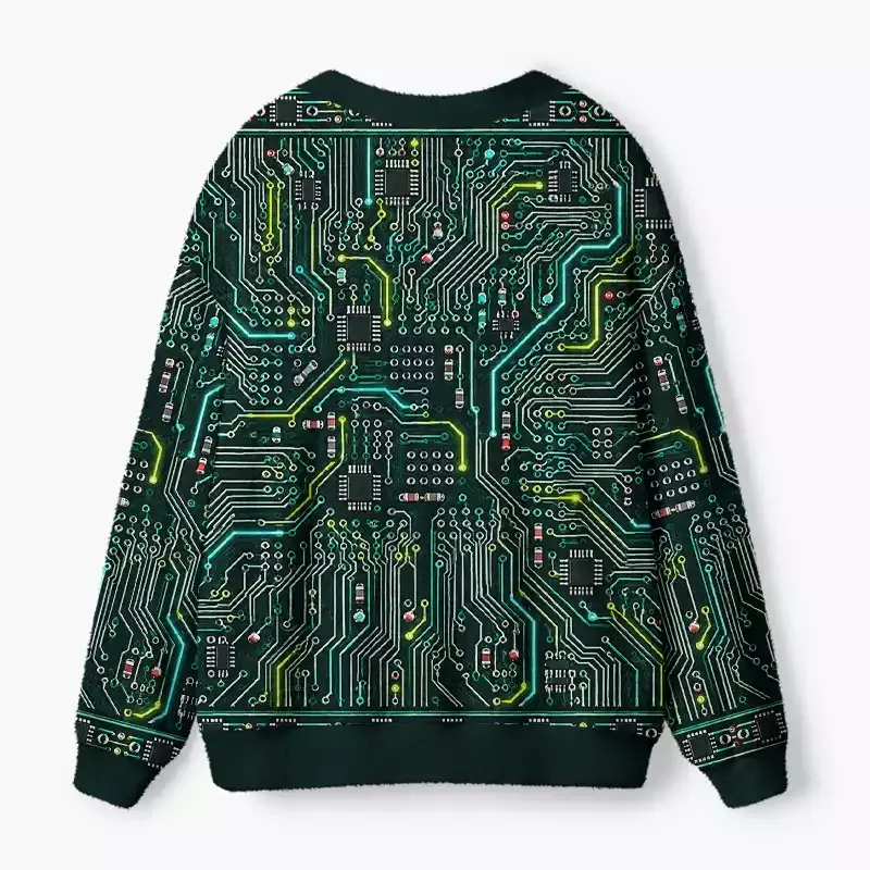 Soulisfree Circuit Board Fuzzy Cardigan Sweater