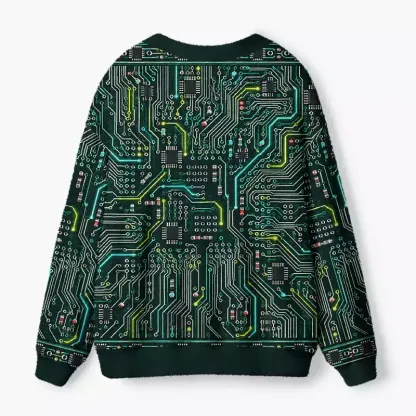 Soulisfree Circuit Board Fuzzy Cardigan Sweater