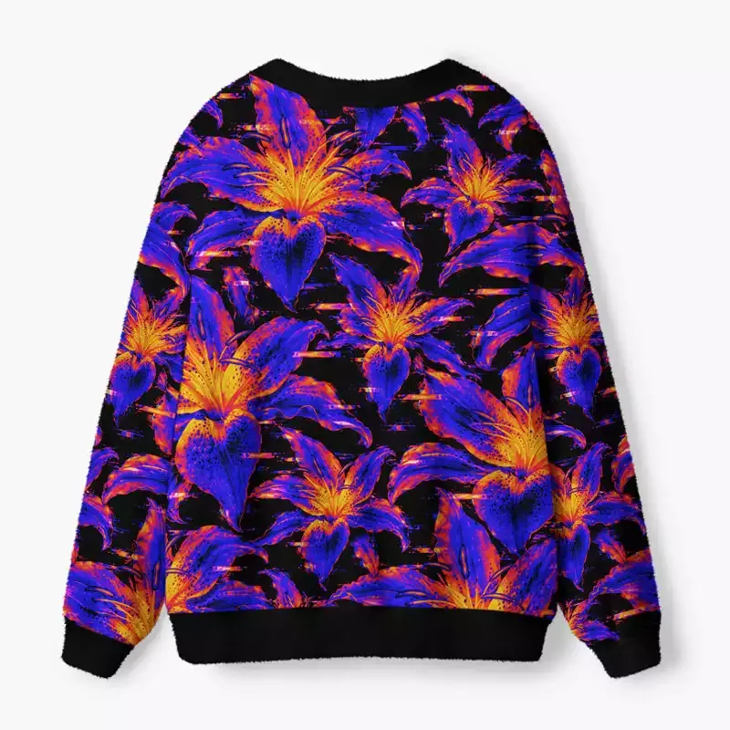 Soulisfree Cobalt blooms Fuzzy Cardigan Sweater