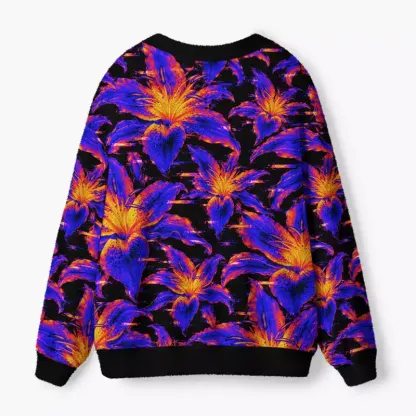 Soulisfree Cobalt blooms Fuzzy Cardigan Sweater