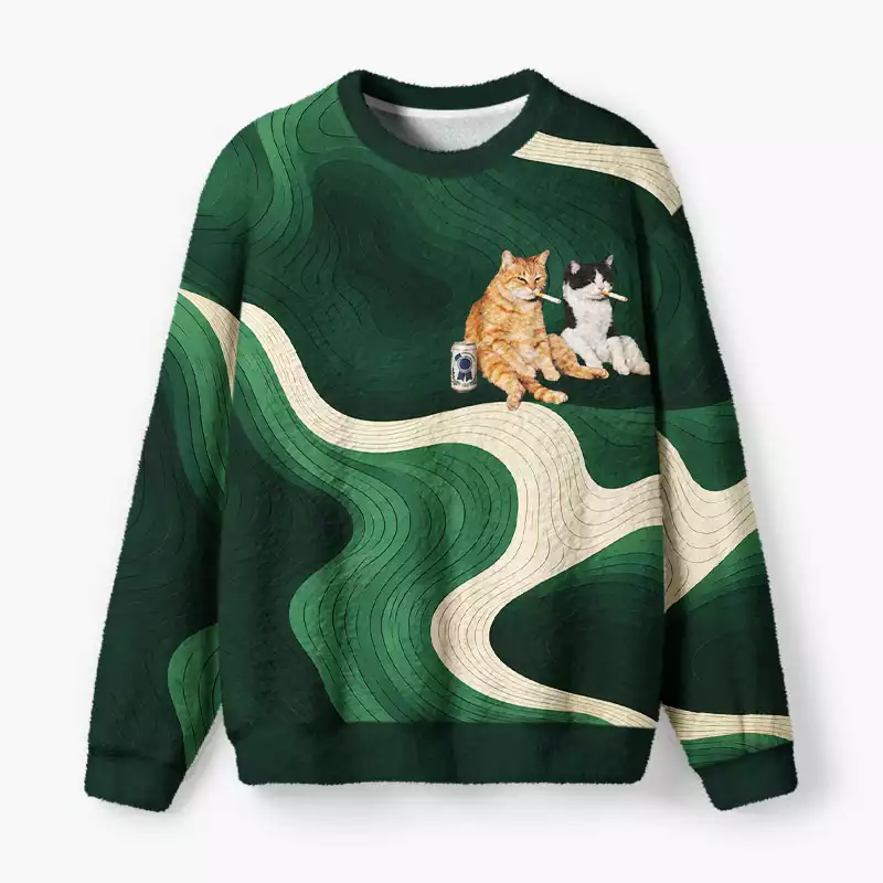 Soulisfree Cool Cats Fuzzy Crewneck Sweater