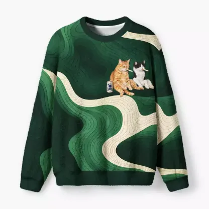 Soulisfree Cool Cats Fuzzy Crewneck Sweater