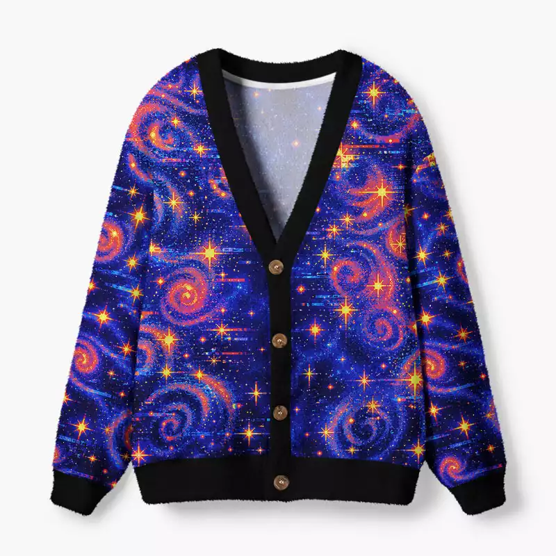 Soulisfree Cosmic glitch spiral Fuzzy Cardigan Sweater