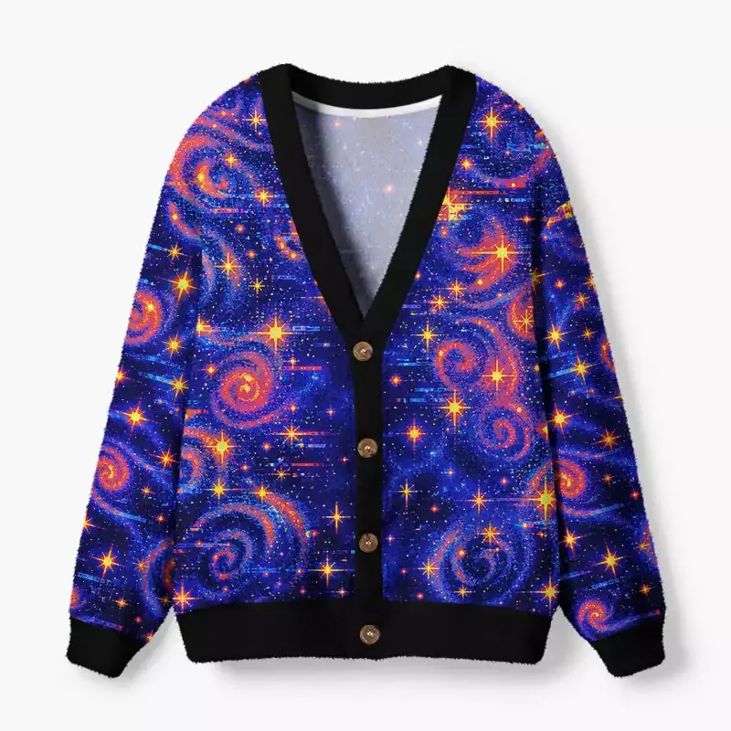 Soulisfree Cosmic glitch spiral Fuzzy Cardigan Sweater