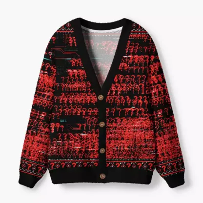 Soulisfree Crimson question mark Fuzzy Cardigan Sweater