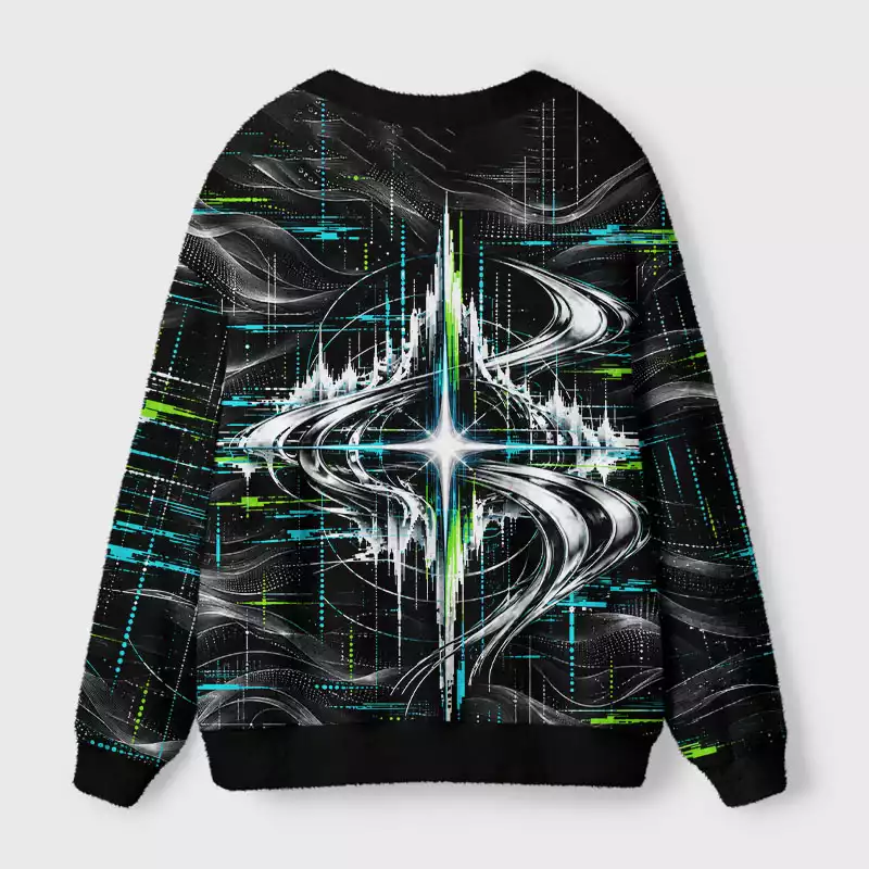 Soulisfree Cyber Glitch Waves Cardigan Fuzzy Cardigan Sweater