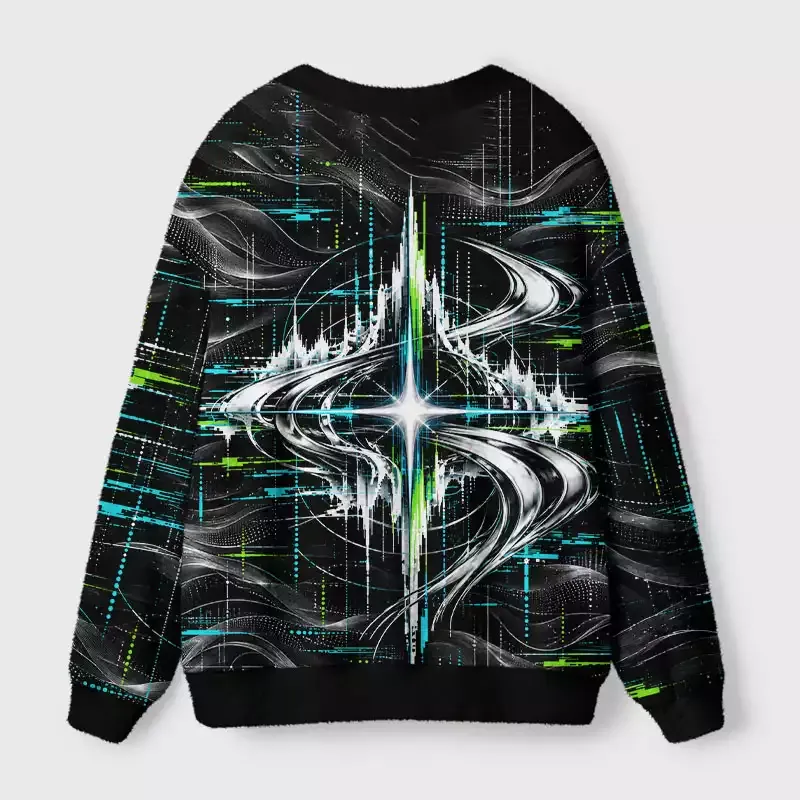 Soulisfree Cyber Glitch Waves Cardigan Fuzzy Cardigan Sweater