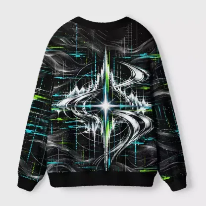 Soulisfree Cyber Glitch Waves Cardigan Fuzzy Cardigan Sweater