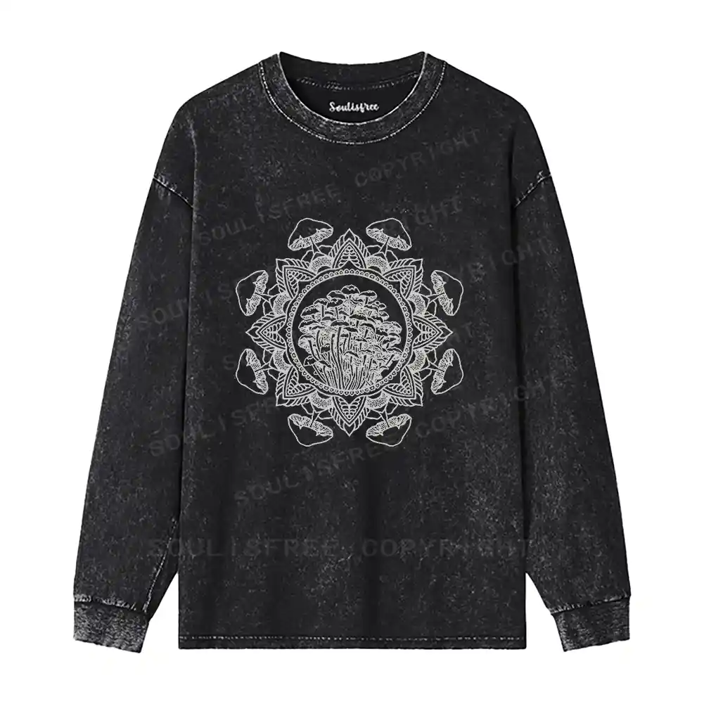 Mandala Mushroom Washed Long Sleeve Shirt