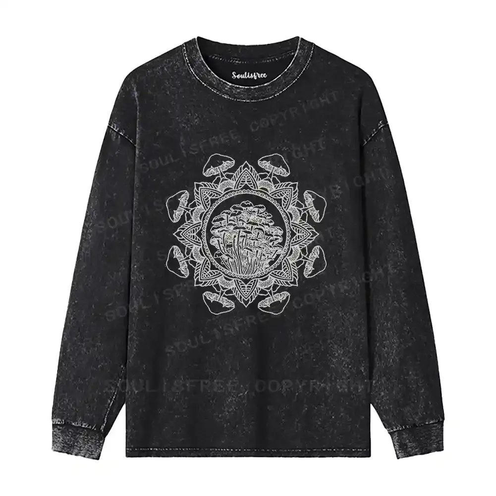 Mandala Mushroom Washed Long Sleeve Shirt