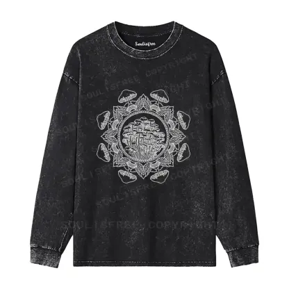 Mandala Mushroom Washed Long Sleeve Shirt