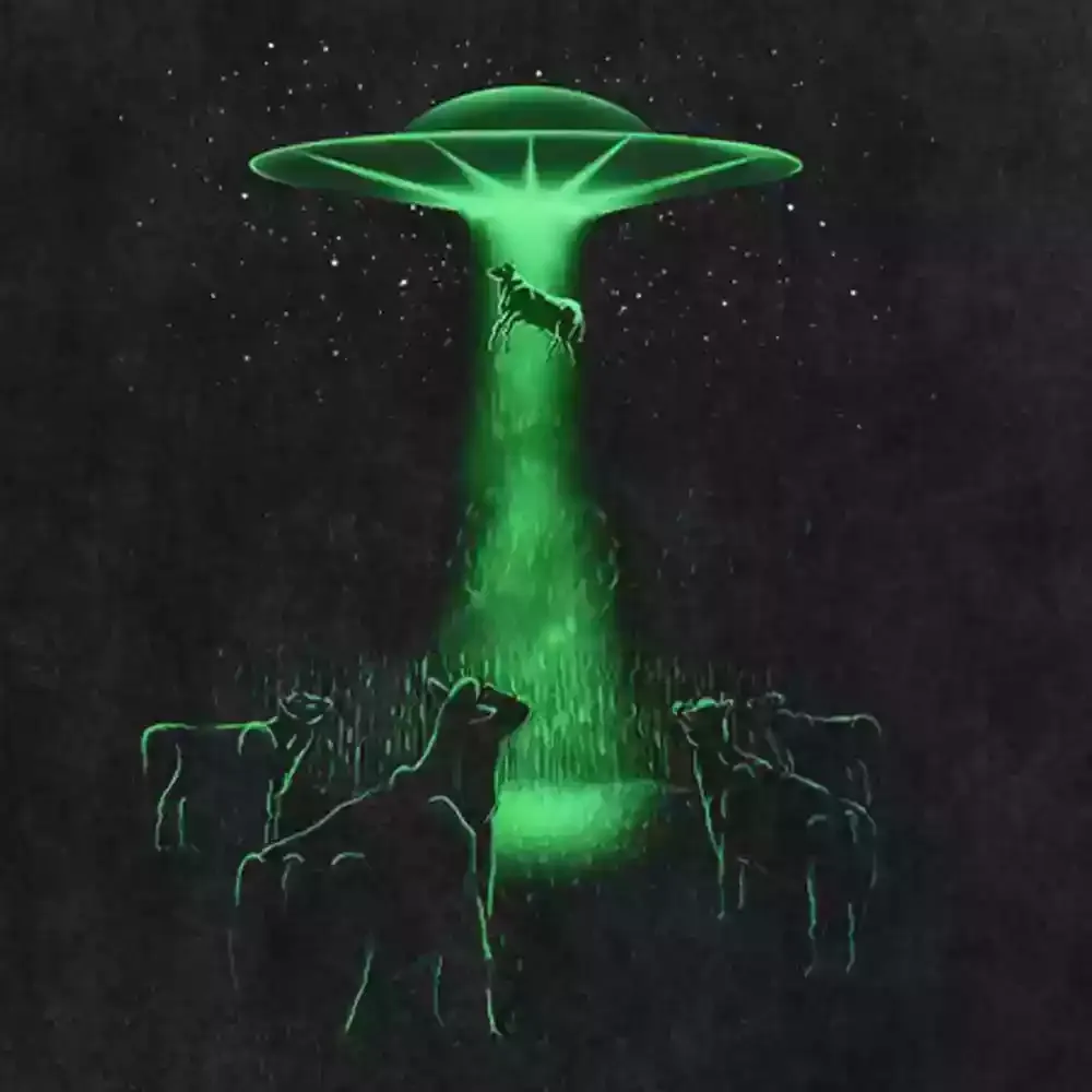 Greenish Fluorescent UFO Washed T-shirt